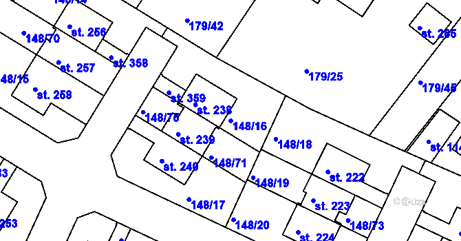 Parcela st. 148/16 v KÚ Zlonín, Katastrální mapa