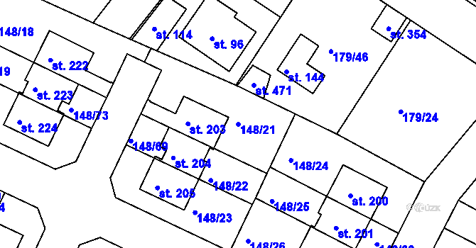 Parcela st. 148/21 v KÚ Zlonín, Katastrální mapa