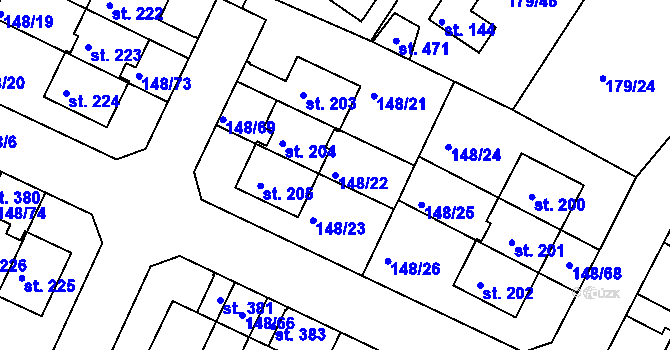 Parcela st. 148/22 v KÚ Zlonín, Katastrální mapa