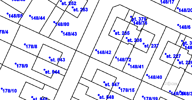 Parcela st. 148/42 v KÚ Zlonín, Katastrální mapa