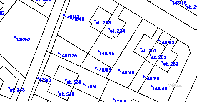 Parcela st. 148/45 v KÚ Zlonín, Katastrální mapa