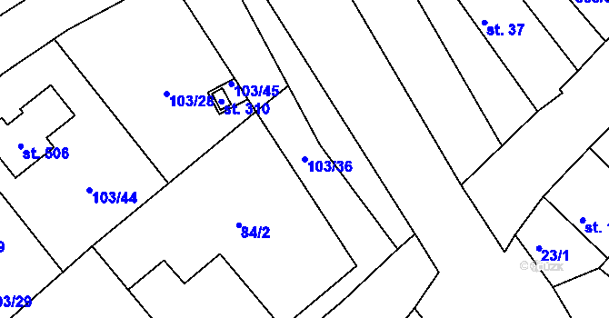 Parcela st. 103/36 v KÚ Zlonín, Katastrální mapa