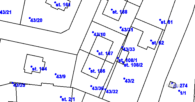 Parcela st. 187 v KÚ Zlonín, Katastrální mapa