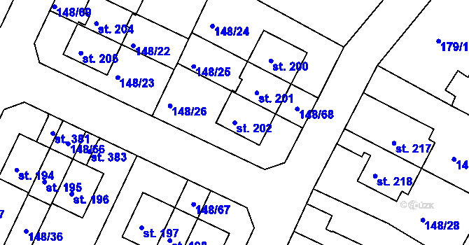 Parcela st. 202 v KÚ Zlonín, Katastrální mapa