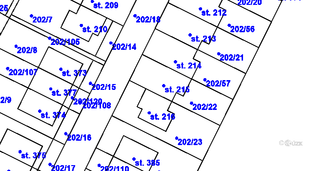 Parcela st. 215 v KÚ Zlonín, Katastrální mapa