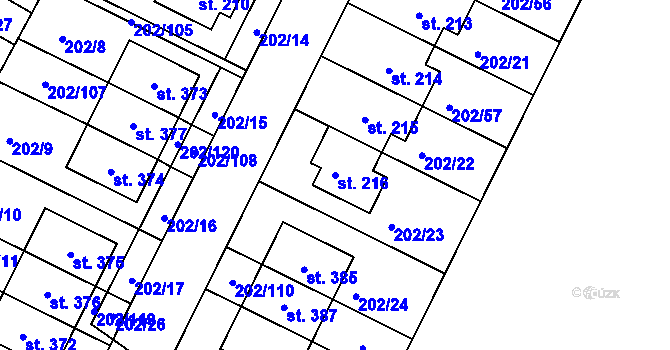Parcela st. 216 v KÚ Zlonín, Katastrální mapa