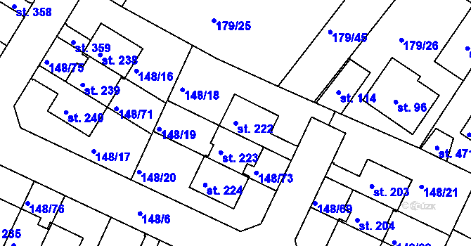 Parcela st. 222 v KÚ Zlonín, Katastrální mapa