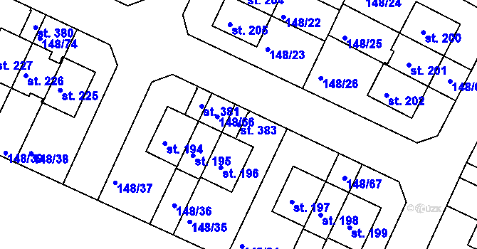 Parcela st. 383 v KÚ Zlonín, Katastrální mapa