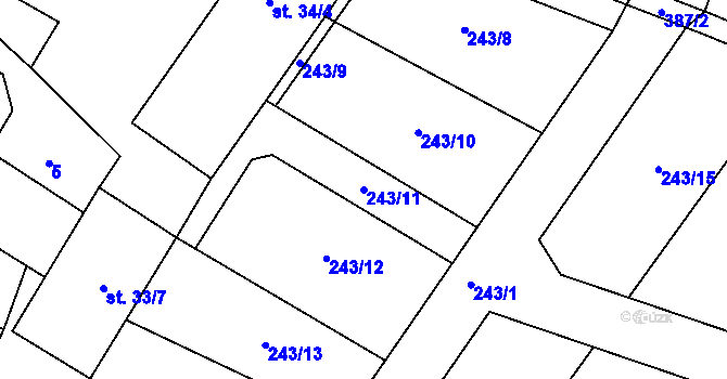 Parcela st. 243/11 v KÚ Zlonín, Katastrální mapa