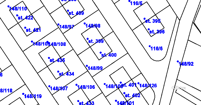 Parcela st. 400 v KÚ Zlonín, Katastrální mapa