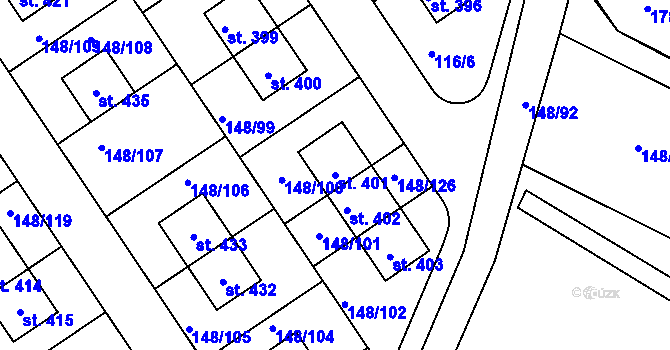 Parcela st. 401 v KÚ Zlonín, Katastrální mapa