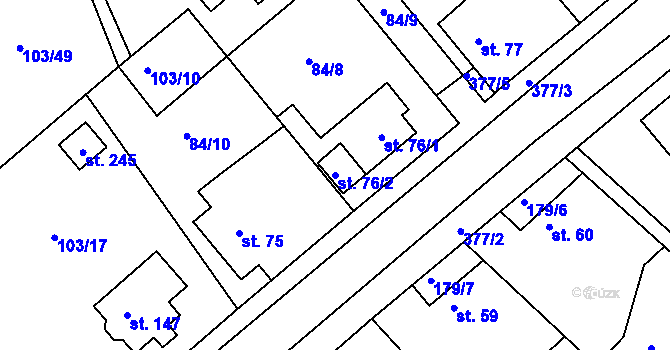 Parcela st. 76/2 v KÚ Zlonín, Katastrální mapa