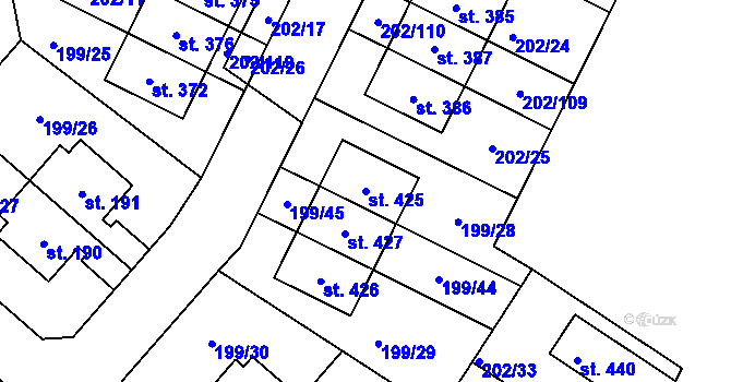Parcela st. 425 v KÚ Zlonín, Katastrální mapa