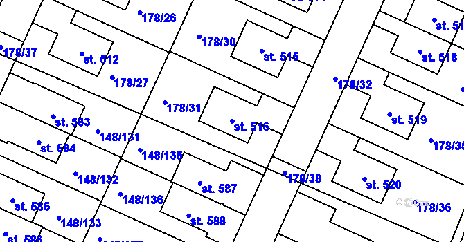 Parcela st. 516 v KÚ Zlonín, Katastrální mapa