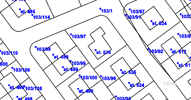 Parcela st. 526 v KÚ Zlonín, Katastrální mapa