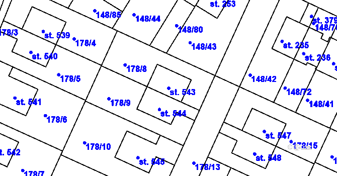 Parcela st. 543 v KÚ Zlonín, Katastrální mapa