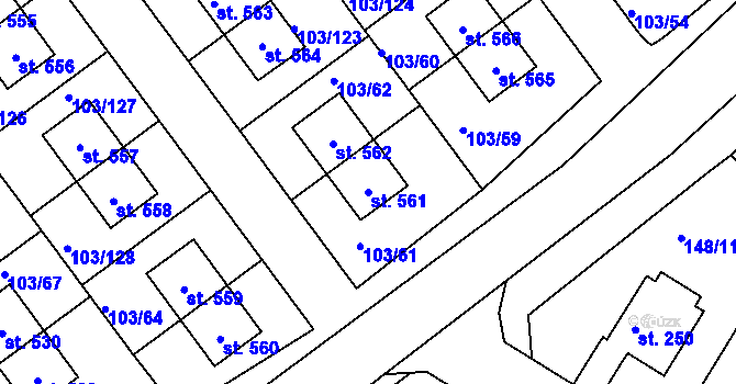 Parcela st. 561 v KÚ Zlonín, Katastrální mapa
