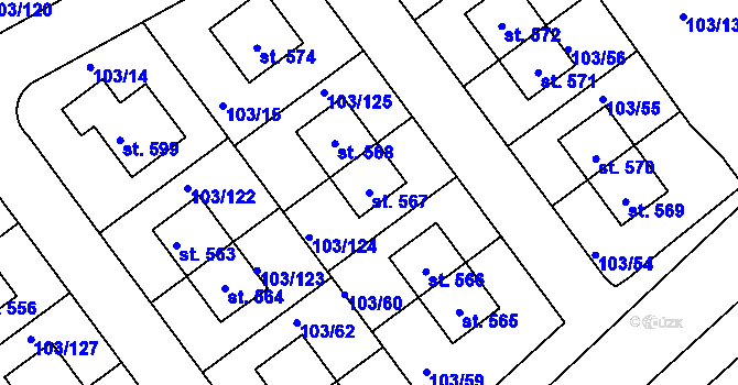 Parcela st. 567 v KÚ Zlonín, Katastrální mapa