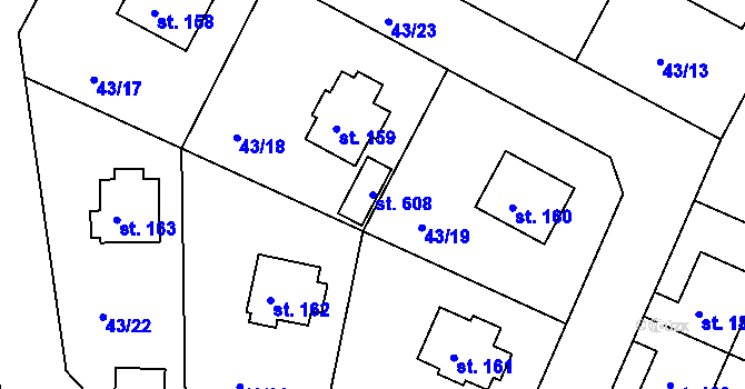 Parcela st. 608 v KÚ Zlonín, Katastrální mapa