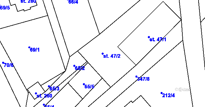Parcela st. 47/2 v KÚ Zlosyň, Katastrální mapa