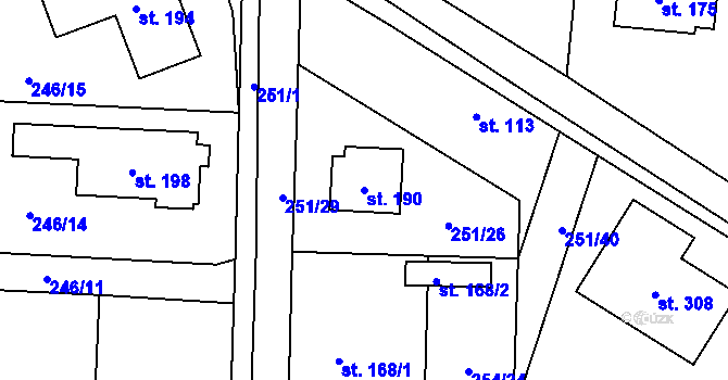 Parcela st. 190 v KÚ Zlosyň, Katastrální mapa