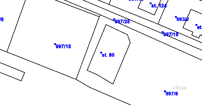 Parcela st. 80 v KÚ Zlukov, Katastrální mapa