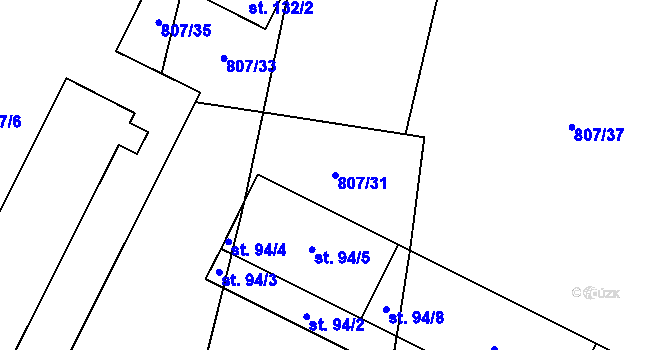 Parcela st. 807/31 v KÚ Zlukov, Katastrální mapa