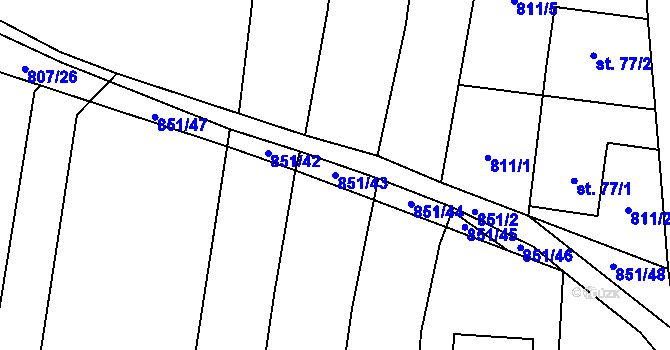 Parcela st. 851/43 v KÚ Zlukov, Katastrální mapa