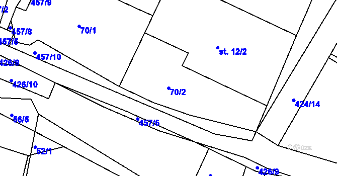 Parcela st. 70/2 v KÚ Zminný, Katastrální mapa
