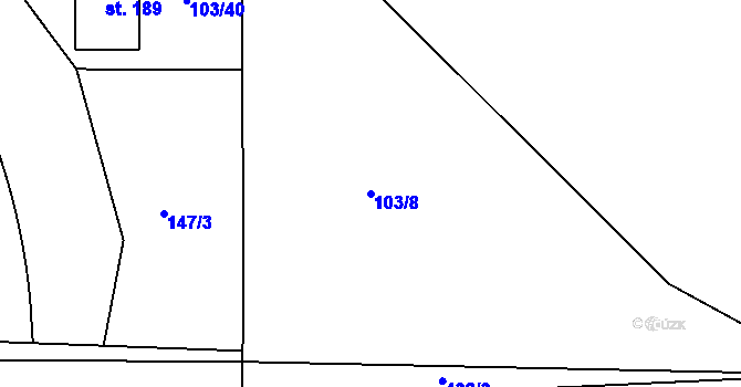 Parcela st. 103/8 v KÚ Zminný, Katastrální mapa