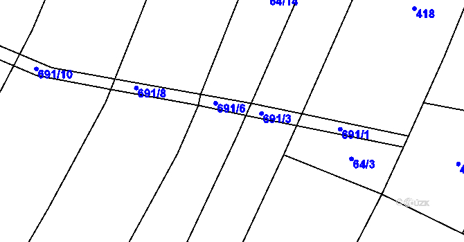 Parcela st. 64/13 v KÚ Zňátky, Katastrální mapa