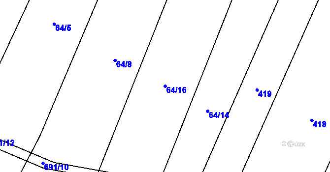 Parcela st. 64/16 v KÚ Zňátky, Katastrální mapa