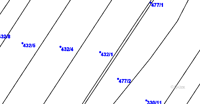 Parcela st. 432/1 v KÚ Zňátky, Katastrální mapa