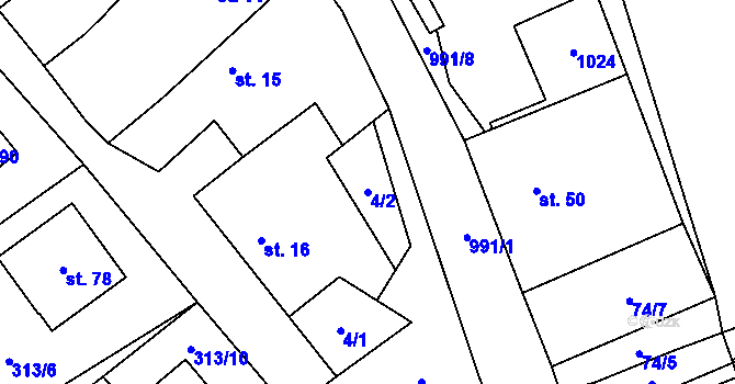 Parcela st. 4/2 v KÚ Znětínek, Katastrální mapa