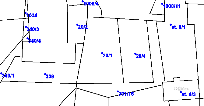 Parcela st. 20/1 v KÚ Znětínek, Katastrální mapa