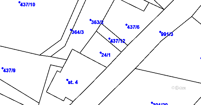 Parcela st. 24/1 v KÚ Znětínek, Katastrální mapa