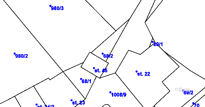 Parcela st. 68/2 v KÚ Znětínek, Katastrální mapa