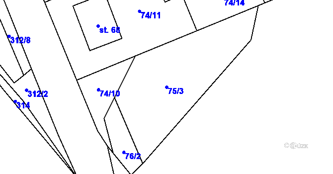 Parcela st. 75/3 v KÚ Znětínek, Katastrální mapa
