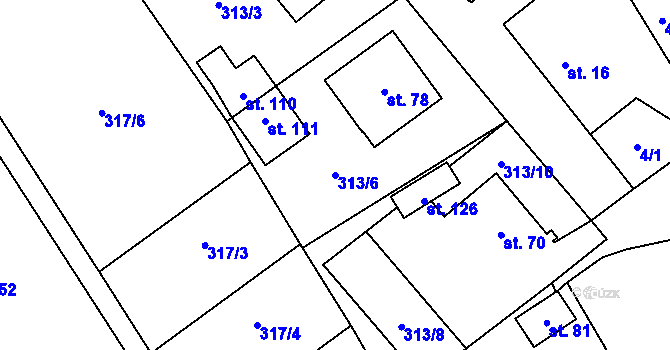 Parcela st. 313/6 v KÚ Znětínek, Katastrální mapa