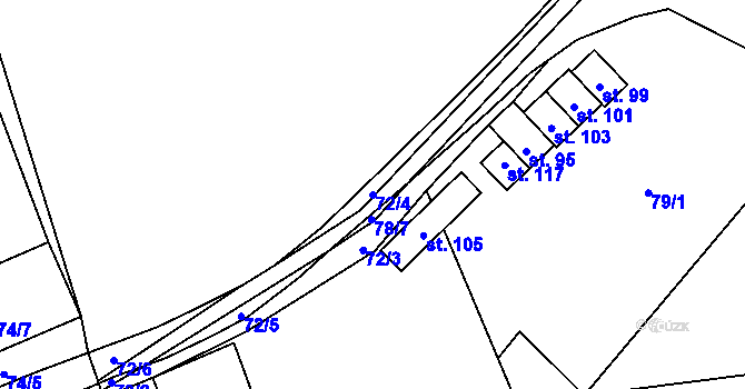 Parcela st. 72/4 v KÚ Znětínek, Katastrální mapa