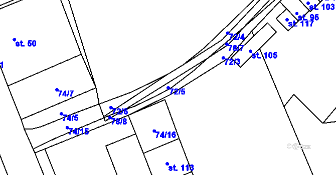 Parcela st. 72/5 v KÚ Znětínek, Katastrální mapa