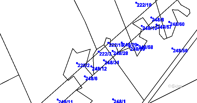Parcela st. 222/3 v KÚ Znětínek, Katastrální mapa