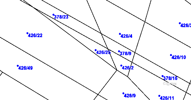 Parcela st. 426/25 v KÚ Znětínek, Katastrální mapa