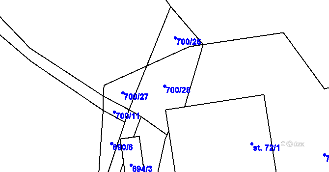 Parcela st. 700/28 v KÚ Znětínek, Katastrální mapa
