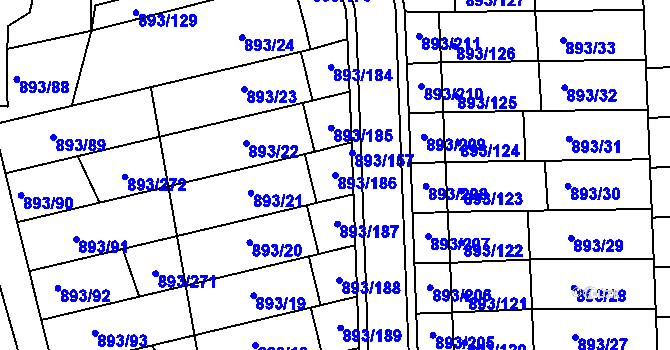Parcela st. 893/186 v KÚ Znojmo-město, Katastrální mapa