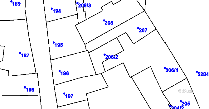 Parcela st. 206/2 v KÚ Znojmo-město, Katastrální mapa