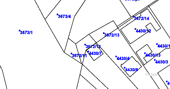 Parcela st. 3672/12 v KÚ Znojmo-město, Katastrální mapa