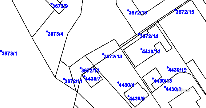 Parcela st. 3672/13 v KÚ Znojmo-město, Katastrální mapa