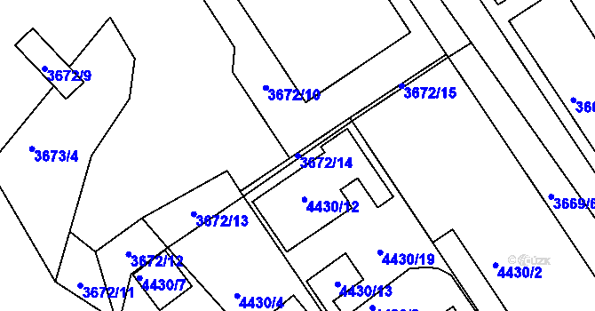 Parcela st. 3672/14 v KÚ Znojmo-město, Katastrální mapa