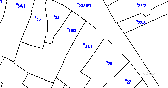 Parcela st. 33/1 v KÚ Znojmo-město, Katastrální mapa